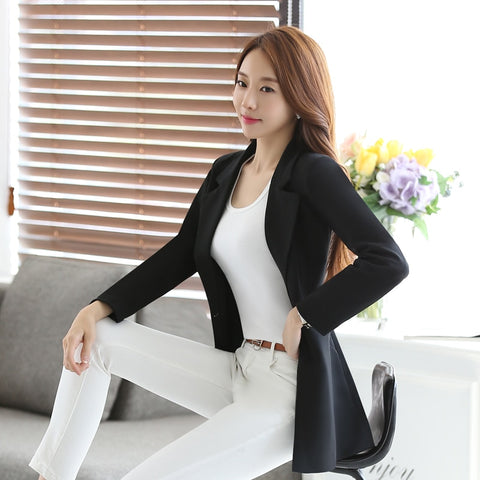 Spring Women Blazers & Jackets  Style Female Long Sleeve Blazer Coat Casual One Button Outerwear Plus Size Blazer Feminino