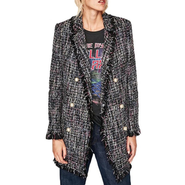 Spring Women Blazers and Jackets Pearl Buttons Long Sleeve Ladies Blazers Feminino casual Long Sleeve Tweed coats Outwear 2022