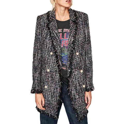 Spring Women Blazers and Jackets Pearl Buttons Long Sleeve Ladies Blazers Feminino casual Long Sleeve Tweed coats Outwear 2022