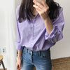 Spring Women Blouse Striped Turn-down Collar Office Lady Tops Full Sleeve Women Shirts Light Purple Female Tops blusas
