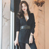 Spring Women Elegant Blazer Jacket Office Deep V-Neck Sexy Casual Female Long Sleeve Slim Blazer Coat Ma385