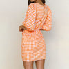 Spring Women Plaid Print Mini Dresses Summer O-neck Lace Up Slim Elegant Office Party Lady Half Sleeve Dress Robe 2023