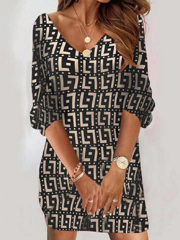 Spring Women Long Sleeve Dress V-Neck Loose T-shirt Dress Sexy Autumn Print Mini Dress Female Casual Girl Pullover Dress