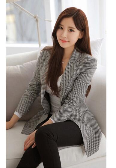 Spring Women Plaid Blazers and Jackets Suit Ladies Long Sleeve Work Wear Blazer Plus Size Casual Female Outerwear Office Coat