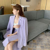 Spring Women Purple Skirt Purple Suit 2023 Elegant Single-breasted Suit Jacket & Split Pencil Skirt Summer Ladies Blazer Set