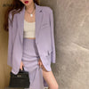 Spring Women Purple Skirt Purple Suit 2023 Elegant Single-breasted Suit Jacket & Split Pencil Skirt Summer Ladies Blazer Set