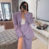 Spring Women Purple Skirt Suit 2022 Elegant Single-breasted Suit Jacket & Split Pencil Skirt Summer Ladies Blazer Set