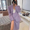Spring Women Purple Skirt Suit 2022 Elegant Single-breasted Suit Jacket & Split Pencil Skirt Summer Ladies Blazer Set