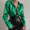 Spring Women Shirts Casual Satin Loose Green Blouses Long Sleeve Single Breasted Tops Mujer Button Shirt Woman Clothing