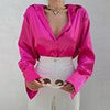 Spring Women Shirts Casual Satin Loose Green Blouses Long Sleeve Single Breasted Tops Mujer Button Shirt Woman Clothing
