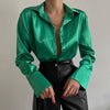 Spring Women Shirts Casual Satin Loose Green Blouses Long Sleeve Single Breasted Tops Mujer Button Shirt Woman Clothing