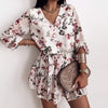 Spring Women's Chiffon V Neck Flower Print Dress Casual Long Sleeve Short Dress Female Boho Leisure A Line Party Vestidos 2022