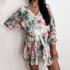 Spring Women's Chiffon V Neck Flower Print Dress Casual Long Sleeve Short Dress Female Boho Leisure A Line Party Vestidos 2022