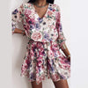 Spring Women's Chiffon V Neck Flower Print Dress Casual Long Sleeve Short Dress Female Boho Leisure A Line Party Vestidos 2022
