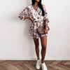Spring Women's Chiffon V Neck Flower Print Dress Casual Long Sleeve Short Dress Female Boho Leisure A Line Party Vestidos 2022