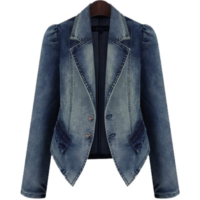 Spring Women's Denim blazer Jeans Coat Slim bomber jacket Suit Turn Down Collar Jacket Female Coat Women Basic Coat M-5XL T538
