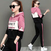 Spring and Autumn Casual Sports Suit, Female Korean-Style Loose Hooded Sweater Large Size Sportswear Two-Piece Set
