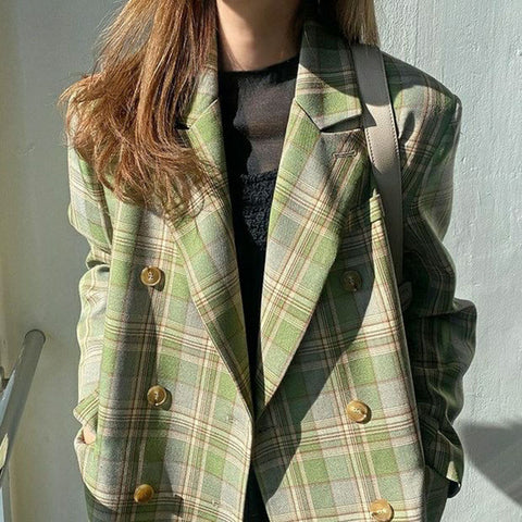 Spring and Autumn Plaid Suit Jacket Woman Jackets for Women 2023 Stylish Women's Clothing Blazersets Blaser Coat West