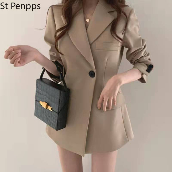 Spring and Autumn Korean Long Women Blazer Jacket Office Lady Casual Slim Suit Blazers Coat Solid Work Female Outerwear 2023