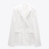 Spring and Autumn Women's Double Breasted Pocket Cape Slim Blazer White Color