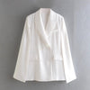 Spring and Autumn Women's Double Breasted Pocket Cape Slim Blazer White Color