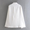 Spring and Autumn Women's Double Breasted Pocket Cape Slim Blazer White Color