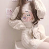 Spring and Autumn Lolita Style Sweater Rabbit Embroidered Long Sleeve Loose Short Top + Slim Skirt Party Skirt Set NS680