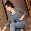 Spring and Autumn Plaid Suit Jacket Ladies Korean Office Slim Long-sleeved Pocket Jacket Plus Size Casual Blazer Traf Ropa Mujer