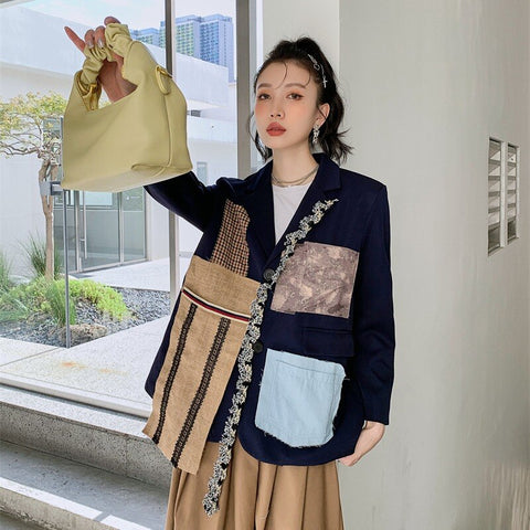 Spring and Autumn Retro Design Top Stitching Suit Jacket