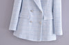 Spring and Autumn Winter Clothes Women Blue Plaid Texture Blazer Suit Blazer  Design Double Breasted Women Blazers