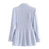 Spring and Autumn Winter Clothes Women Blue Plaid Texture Blazer Suit Blazer  Design Double Breasted Women Blazers