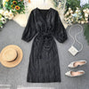 Spring and Autumn Women's Party Dress Ins Temperament Vintage Dress Waist Pleated Dress Female  Long Sleeve Sexy Dress GD226