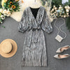 Spring and Autumn Women's Party Dress Ins Temperament Vintage Dress Waist Pleated Dress Female  Long Sleeve Sexy Dress GD226