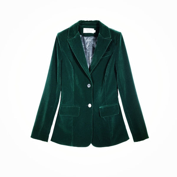 Spring and Autumn new Slim gold velvet small suit jacket female leisure blazer/ velvet metal button long suit blazer