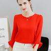 Spring and Summer Blouse Women Ruffles Sleeved Blusa Lady Chiffon Blouses Pearl Korean Solid Blusas Slim Lady Shirts Tops