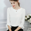 Spring and Summer Blouse Women Ruffles Sleeved Blusa Lady Chiffon Blouses Pearl Korean Solid Blusas Slim Lady Shirts Tops