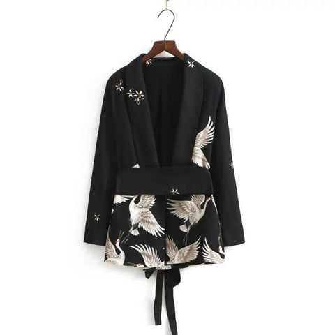 Spring and Summer European Station Crane Belt Suit Female Printed Small Suit Coat