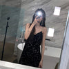 Spring and Summer  Temperamental Fairy Sequin Sling Black Women's Seaside Vacation Beach Fried Street  Dress