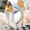 Spring and autumn jeans women's straight tube homestay Beige wide leg high waist loose student BF pants