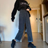 Spring and autumn loose high-waisted jeans women show thin straight broad-legged pants black hundred pairs of student long pants