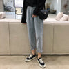 Spring and autumn Hong Kong-flavored nine-point jeans female loose-fitting students high waist thin broad legs straigh pants
