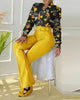 Spring and autumn floral print long-sleeved stand collar chiffon shirt + high-waisted trousers with belt two-piece female