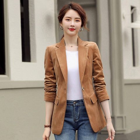 Spring and autumn women's long-sleeved casual small suit formal wear jacket slim slimming solid color corduroy jacke