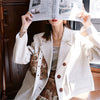 Spring and autumn retro suit jacket female stitching jacquard beige suit loose shoulder pad personality jacket