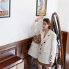 Spring and autumn retro suit jacket female stitching jacquard beige suit loose shoulder pad personality jacket