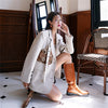 Spring and autumn retro suit jacket female stitching jacquard beige suit loose shoulder pad personality jacket