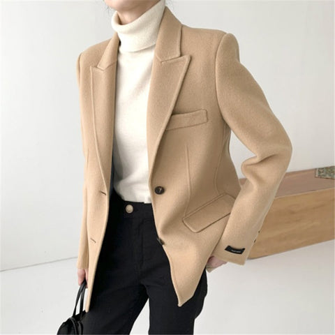Spring and autumn woolen coat women loose blazer women jacket women coats Korean casual short suit Vintage woolen coat