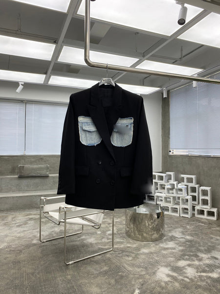 Spring and summer denim stitching suit upper body 0727