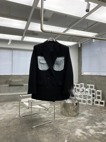 Spring and summer denim stitching suit upper body 0727