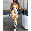 Spring and summer off-the-shoulder sexy ladies dress women's sunflower print long tight dress casual wild sleeveless